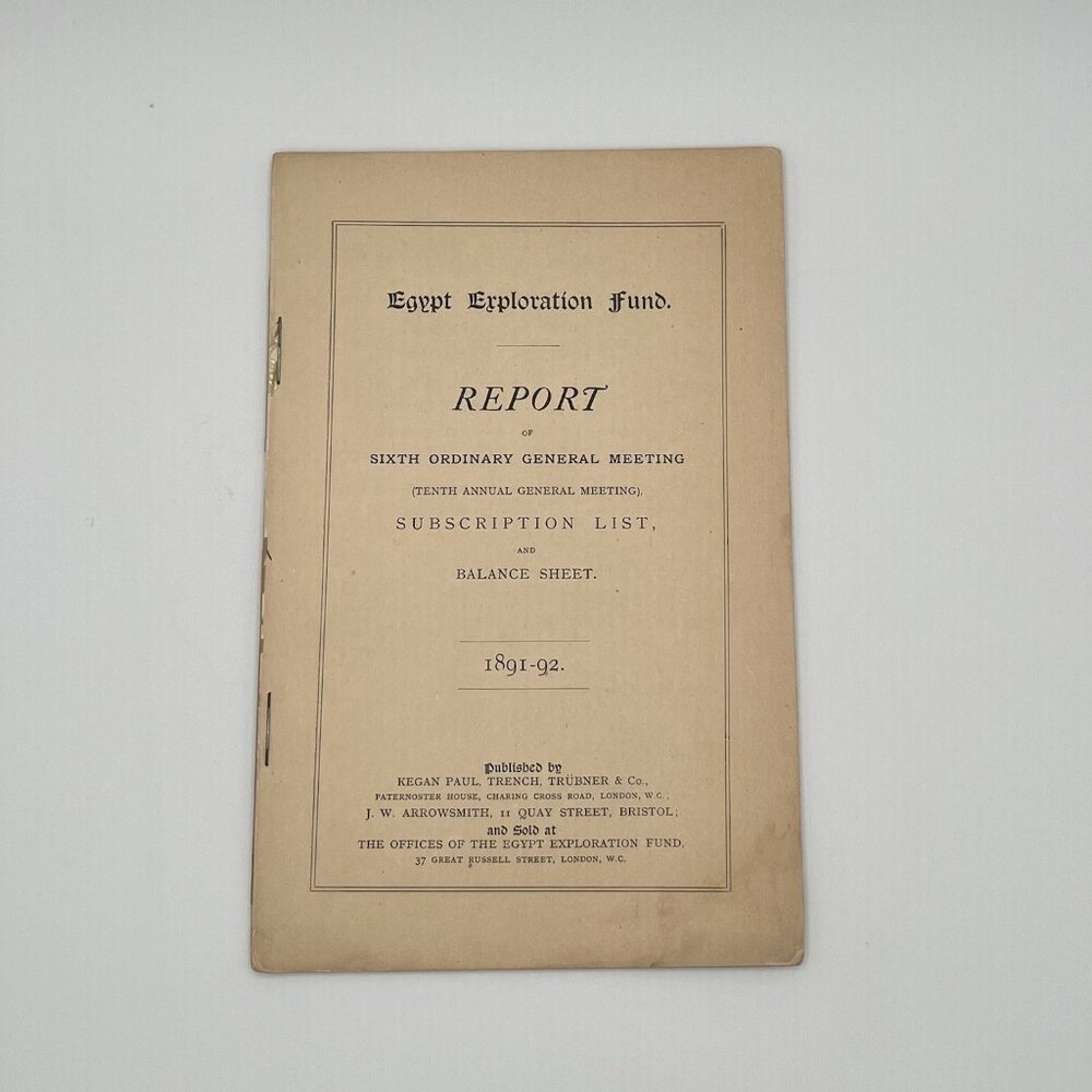 1891-92 Egypt Exploration Fund EEF Report & Balance Sheet London Antique Paper